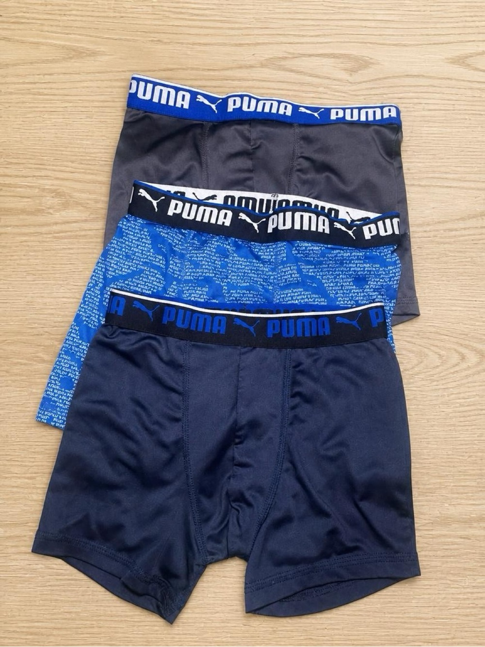 Puma kid’s 3-Pack Navy, Royal Blue & Gray Boxer Briefs